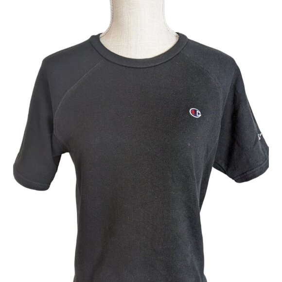 Champion Black Half Sleeve Sweatshirt Activewear Top - Picture 2 of 5